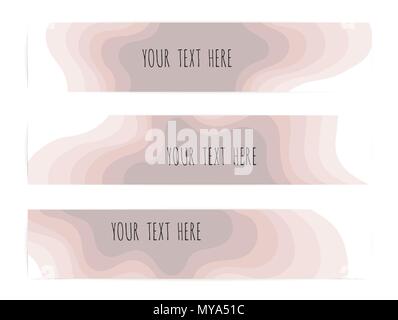 Horizontal banners with 3D abstract background, pinc paper cut shapes Stock Vector