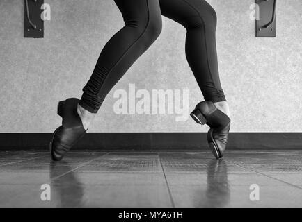 Black and white version Tap shoe Toe Stand in Tap Class Stock Photo