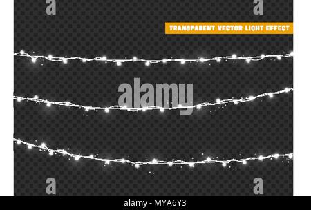 Christmas lights isolated realistic design elements. Xmas glowing lights. Garlands, Christmas decorations. Stock Vector