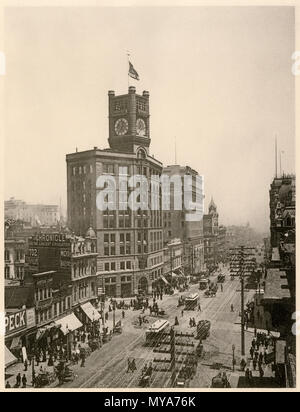 Market Street in San Francisco, showing the Chronicle and Crocker buildings and cable cars, 1890s. Albertype (photograph) Stock Photo