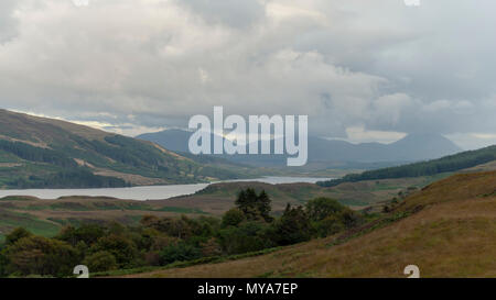 General view of the Sound of Mull looking east towards Ben Nevis from a vantage point above Tobermory on the Isle of Mull, Highlands, Scotland, UK Stock Photo