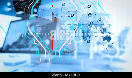 Business data analytics process management diagram.double exposure of businessman working with modern technology as concept Stock Photo