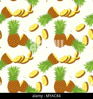 Seamless pattern with tropical Ananas. Element for design of invitations, movie posters, fabrics and other objects. Isolated on white. Vector EPS 10 Stock Vector