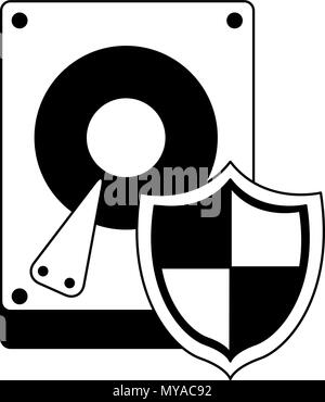 Storage disk secured in black and white Stock Vector