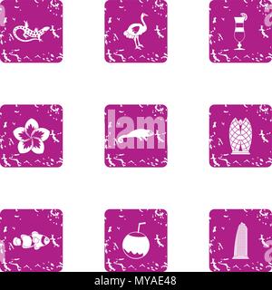 Fruit tree icons set, grunge style Stock Vector