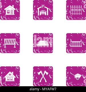 Industrial work icons set, grunge style Stock Vector