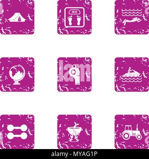 Hiking sport icons set, grunge style Stock Vector
