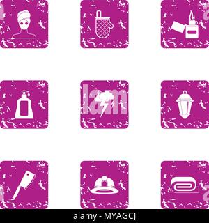 Harvesting cream icons set, grunge style Stock Vector