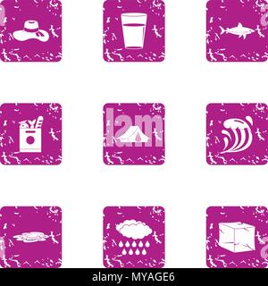 Coastal icons set, grunge style Stock Vector