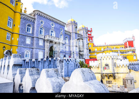 the colorful Pena palace, in Sintra, Lisbon on a bright sunny day Stock Photo