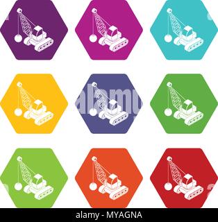Demolish truck icons set 9 vector Stock Vector