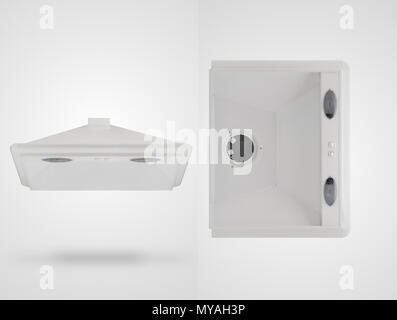 kitchen hood in two angles on a white background. kitchen appliances. Isolated Stock Photo