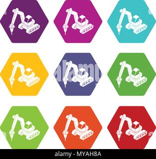 Drill tractor icons set 9 vector Stock Vector