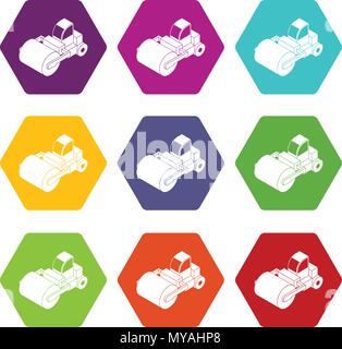 Roller truck icons set 9 vector Stock Vector