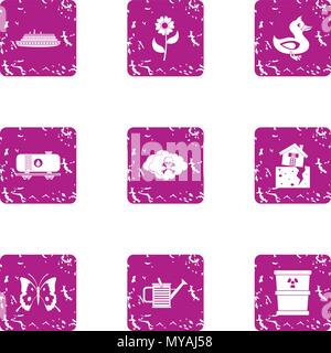 Menace icons set, grunge style Stock Vector