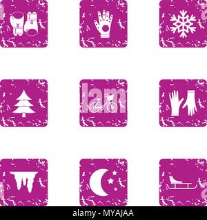 Evening stroll icons set, grunge style Stock Vector