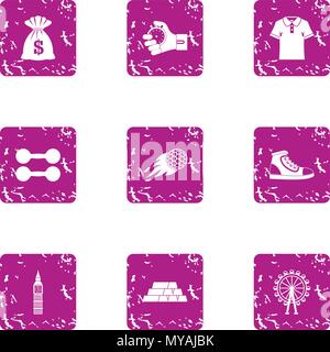 Sports meeting icons set, grunge style Stock Vector