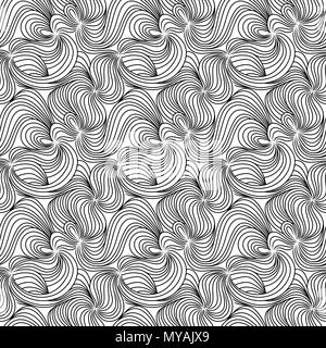 Monochrome seamless vector pattern made with interwoven wavy lines and curves in as a fabric texture Stock Vector