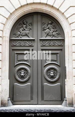 An old wooden door in Paris Stock Photo