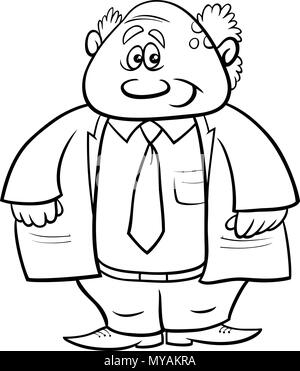 Black and White Cartoon Illustration of Scientist Character with ...