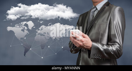 Businessman working on cloud computing business security concept Stock Photo