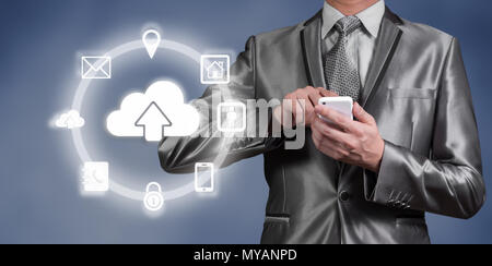 Businessman working on cloud computing business security concept Stock Photo