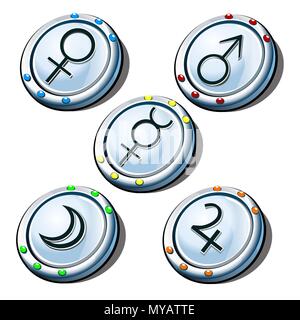 Set of chips with symbols of planets isolated on white background. Vector illustration. Stock Vector