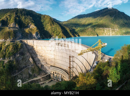 The Enguri hydroelectric power station HES, Enguri Dam, Svaneti ...