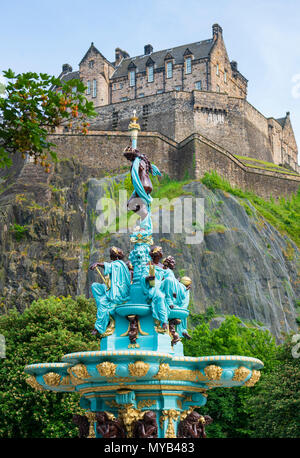 View of ornate newly restored Ross Fountain in Princes Street gardens , Edinburgh, Scotland, UK Stock Photo