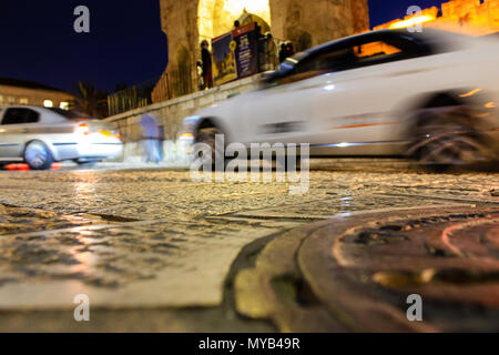 Jerusalem Israel May 31, 2018 View of the street of the old city of Jerusalem from the ground in the night Stock Photo