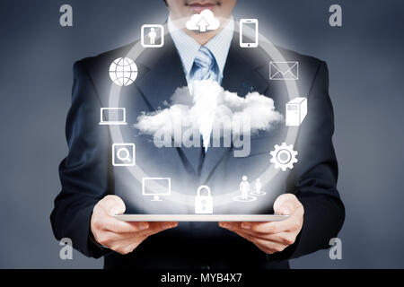 Businessman working on cloud computing business security concept Stock Photo