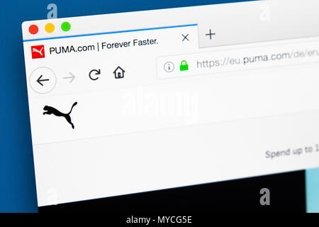 LONDON, UK - MAY 23RD 2018: The homepage of the official website for Puma - the German company that manufactures athletic and casual footwear, clothin Stock Photo
