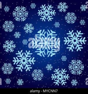 The texture on Christmas theme. Snowflakes on a blue background. Vector illustration. Stock Vector