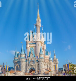 Cinderella's Castle at the end of Main Street in Fantasyland, Magic Kingdom in Disney World in Orlando Florida. Stock Photo