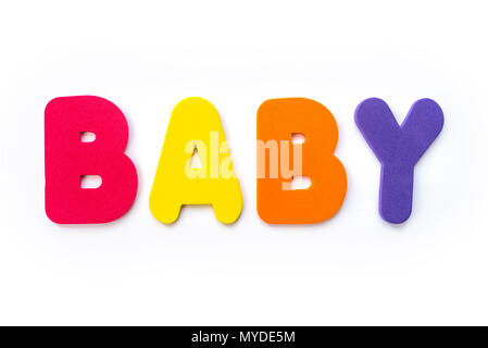 The word BABY spelt out with coloured letters. Stock Photo