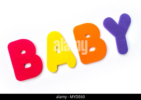 The word BABY spelt out with coloured letters. Stock Photo