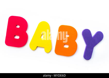 The word BABY spelt out with coloured letters. Stock Photo