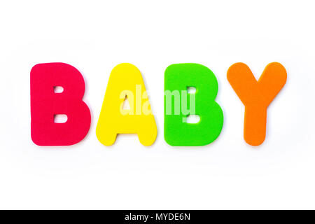 The word BABY spelt out with coloured letters. Stock Photo