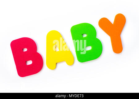 The word BABY spelt out with coloured letters. Stock Photo