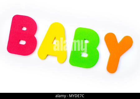 The word BABY spelt out with coloured letters. Stock Photo