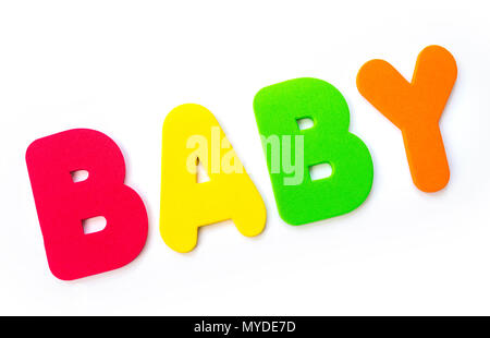 The word BABY spelt out with coloured letters. Stock Photo