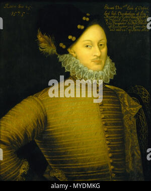 .  English: Edward de Vere - 17th Earl of Oxford. One of the possible authors of Shakespeare's works. - from an engraving by J. Brown after G.P. Harding 1575 . after 1575 155 Edward-de-Vere-17earl-of-Oxford-1575 Stock Photo