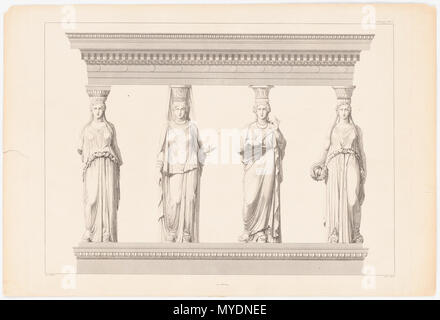 Schinkel Karl Friedrich  (1781-1841): Erechtheion auf der Akropolis, Athen (?) 477 Schinkel – Erechtheion in Athen, Aufriss der Korenhalle