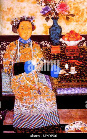 . The imperial portrait of the Qing Dynasty Empress Dowager Cixi (1835 - 1908), consort of Emperor Xianfeng. Mid-1800s. Palace painter 161 Empress Dowager Cixi in everyday clothes Stock Photo