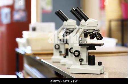 science scientist related images displaying electronic microscopes and test tubes in a laboratory or storeroom. strong education research and medical Stock Photo