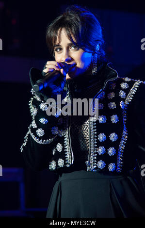 Camila Cabello performs on the second of her three UK dates on her Never Be The Same Tour, 02 Academy, Birmingham, UK. 6th June 2018. After performing at 02 Academy Glasgow yesterday, and Birmingham today, Camila's third performance will be at 02 Academy Brixton in London on 12th June. Credit: Antony Nettle/Alamy Live News Stock Photo