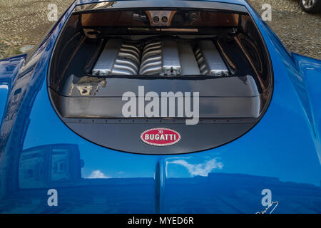 Torino, Italy. 7th June 2018. Detail of concept car Bugatti 18/3 Chiron designed by Fabrizio Giugiaro in 1999 for Italdesign. Fourth edition of Parco Valentino car show hosts cars by many automobile manufacturers and car designers inside Valentino Park in Torino, Italy Credit: Marco Destefanis/Alamy Live News Stock Photo