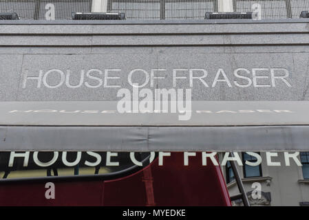 London, UK.  7 June 2018.  Exterior of the flagship store of House of Fraser in Oxford Street.  It is reported that the department store chain House of Fraser plans to close 31 of its 59 stores, with 6,000 jobs affected.  The flagship store will close in early 2019 if the rescue deal proceeds, which requires approval by 75% of its creditors as part of company voluntary arrangements.  Credit: Stephen Chung / Alamy Live News Stock Photo