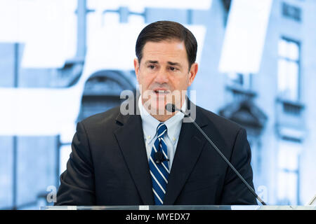 Washington, DC, USA. 7th June, 2018. Governor Doug Ducey (R-AZ) discussing the opioid crisis and foster care families and policies to protect children and treat parents at the American Enterprise Institute in Washington. Credit: Michael Brochstein/SOPA Images/ZUMA Wire/Alamy Live News Stock Photo