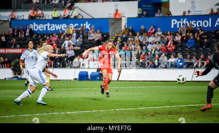 Swansea, UK. 7th Jun, 2018. Wales v Bosnia Womens International World Cup Qualifier, Liberty Stadium, Swansea,7/6/18: Kayleigh Green opens the scoring for Wales as they lead Bosnia 1-0 at the Liberty Stadium in Swansea Credit: Andrew Dowling/Influential Photography/Alamy Live News Stock Photo